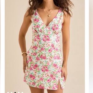 ALTARD STATE WOMENS FLORAL PINK V NECK MINI DRESS MEDIUM